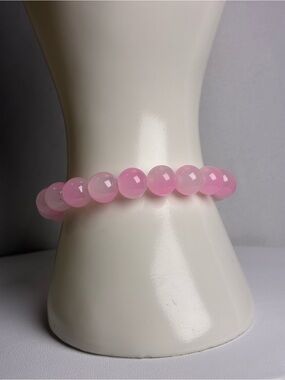 Rose Quartz-Look Pink Glass Beaded Stretch Bracelet for Women New Without Tags